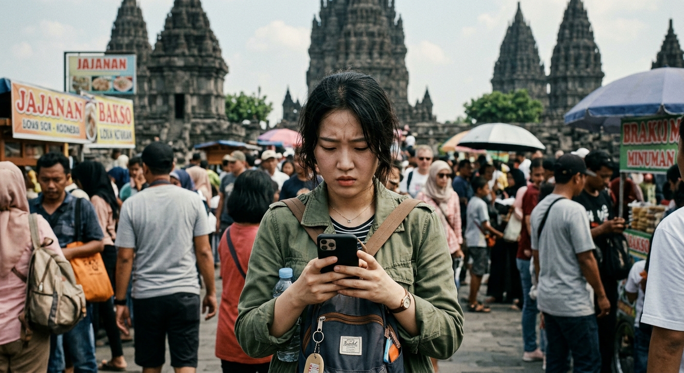 Exhausted person in dark gray mood looking down at phone, isolated from the world